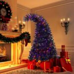 Artificial Prelit 7FT Curved Black Christmas Tree with 350 Lights and 1250 Bendable Branches