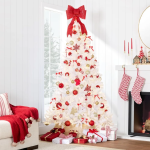 Artificial Pre-Lit White Christmas Tree Pine Tree Holiday Decoration w/Warm White Lights and Stand