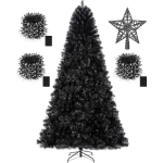 Artificial Black 7.5ft Pencil Christmas Tree with 1,450 Tips-1pcs Treetop Star 3 Set 300 Led String Lights