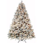Artificial Prelit Snow Flocked Christmas Tree with Pine Cones and Warm White Lights - Image 3