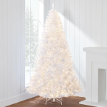 Artificial Pre-Lit White Christmas Tree Pine Tree Holiday Decoration w/Warm White Lights and Stand - Image 3