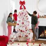 Artificial Pre-Lit White Christmas Tree Pine Tree Holiday Decoration w/Warm White Lights and Stand - Image 4