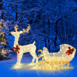 Christmas Lighted 6 FT Reindeer & Santa’s Sleigh, Xmas Lighted Outdoor Yard Decoration W/ 215 LED Lights - Image 5