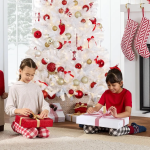 Artificial Pre-Lit White Christmas Tree Pine Tree Holiday Decoration w/Warm White Lights and Stand - Image 5