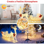 Christmas Lighted 6 FT Reindeer & Santa’s Sleigh, Xmas Lighted Outdoor Yard Decoration W/ 215 LED Lights - Image 7