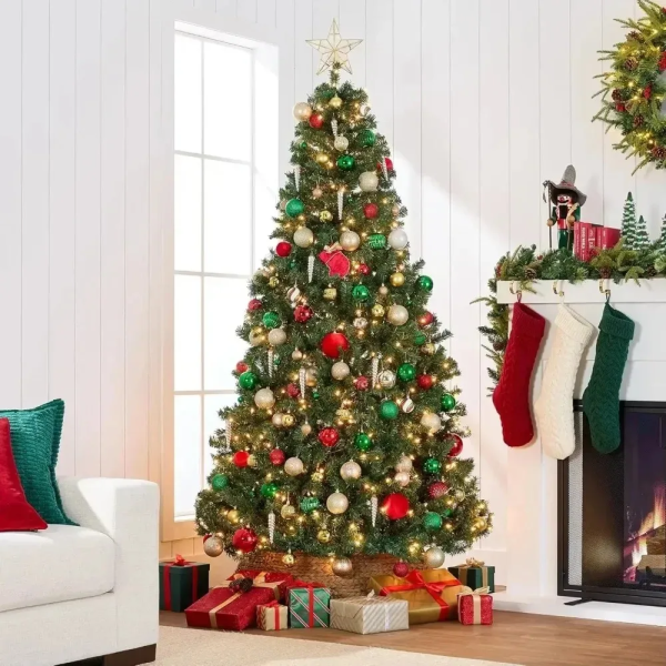 Artificial Pre-Lit Spruce Christmas Tree for Home Holiday Party Decoration with Incandescent Lights