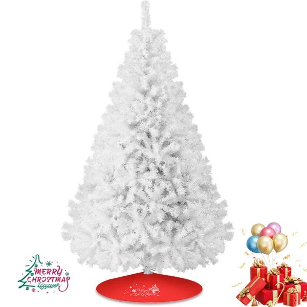 7FT White Christmas Tree with Metal Base – Fluffy PVC 1000 Branches, No Ornament