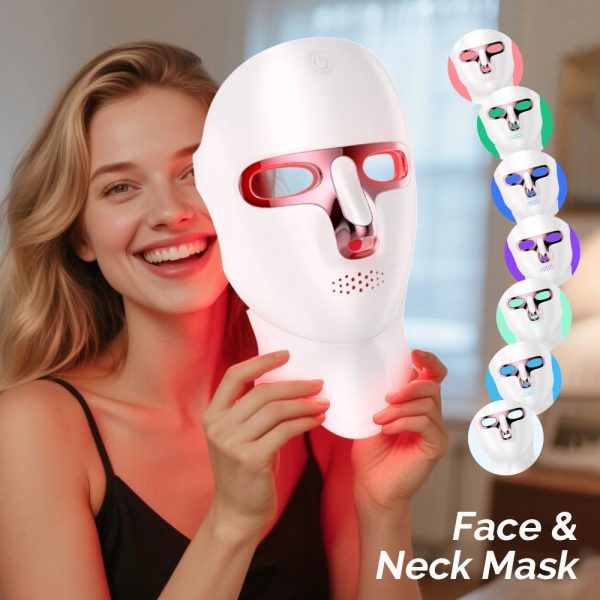 Wireless 7 Colors LED Face Beauty Machine Photon Facial Neck Skin Tighten Rejuvenation Facial Neck Mask