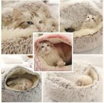 2 in 1 Soft Plush Round Cat Bed Pet Mattress Warm Comfortable Basket