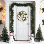 24 Inch Lighted Christmas Wreath with Timer Pre-Lit Xmas Wreath with Flower Bowknot Pine Cones - Image 7