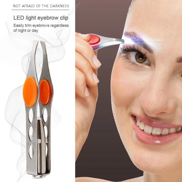 LED Eyebrow Tweezer Oblique Tip Eyebrow Trimming Hair Removal Clamp